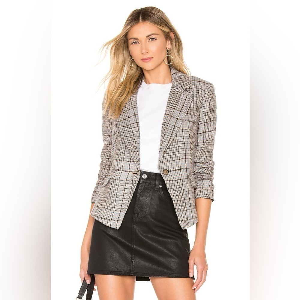 Free People Chess Blazer Linen Plaid Academia Tweed Houndstooth Jacket Small